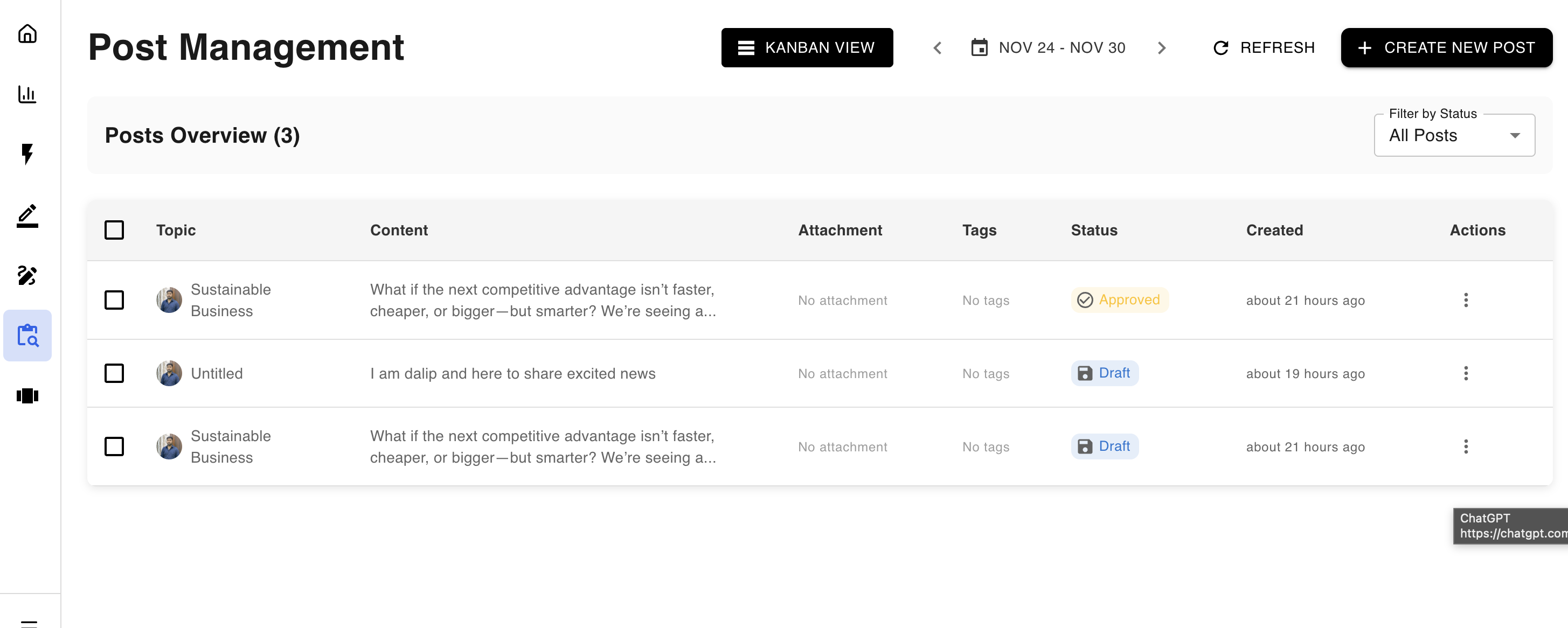 Table view screenshot
